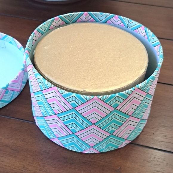 Cute Round Decorative Paper Storage Gift Box 6" 5" Two Pink Blue Gold Geometric - Picture 14 of 15